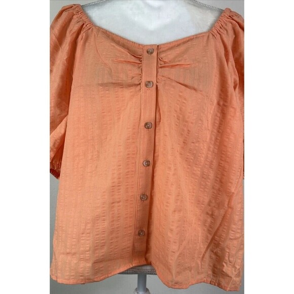 Torrid Seersucker Button Front Puff SS Top Papaya Punch Plus Size 2X (18/20) - Picture 11 of 11
